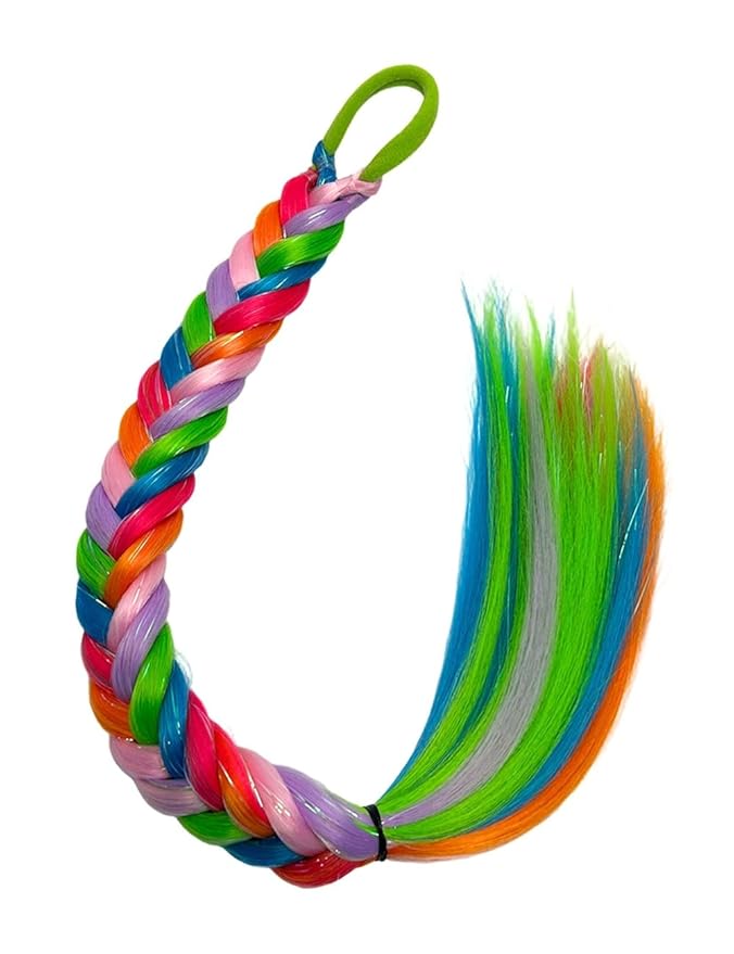Colorful Hair Extensions for Braids Ponytail Extension 2 Packs, 20 inch Crazy Hair Day Accessories for Women, DIY Festival Wacky Rave Braids,Tinsel Mixed