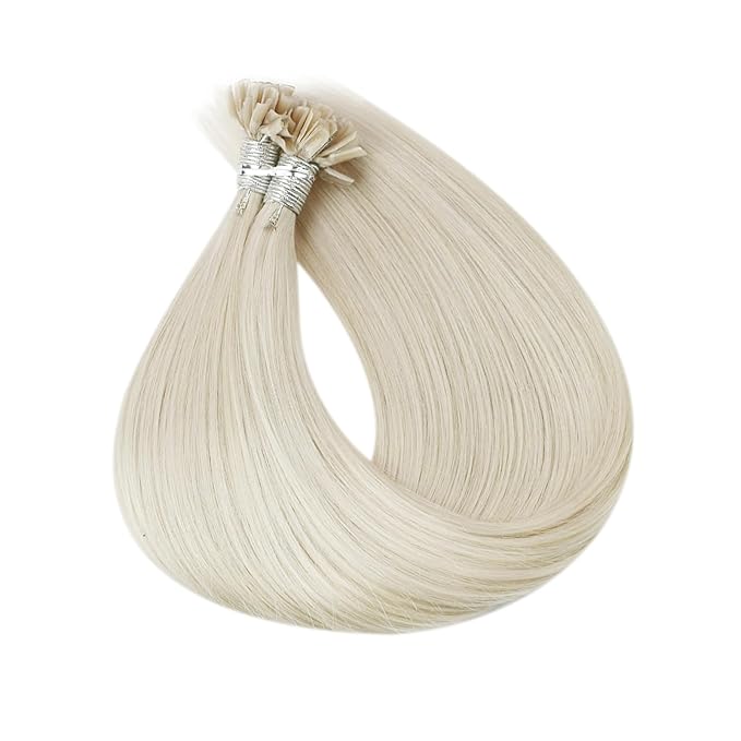 Full Shine Utip Human Hair Extensions Color 1000 White Blonde 20 Inch 50 Grams Fusion Hair Extensions Human Hair Keratin Extensions Natural Straight Remy Hair