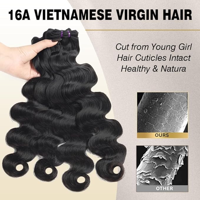 Raw Body Wave Bundles Human Hair 20 22 24 Inch 100% Unprocessed 16A Vietnamese Human Hair Bundles Body Wave Virgin Hair Sew In 3 Bundles Thick Hair Extensions Natural Color