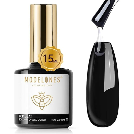 modelones Gel Top Coat, 15ml No Wipe Gel Nail Polish High Gloss Top Coat Shiny Long Lasting Clear Top for Acrylic Nails, Need U V/LED Lamp for Home DIY Gift Winter Christmas Manicure Salon
