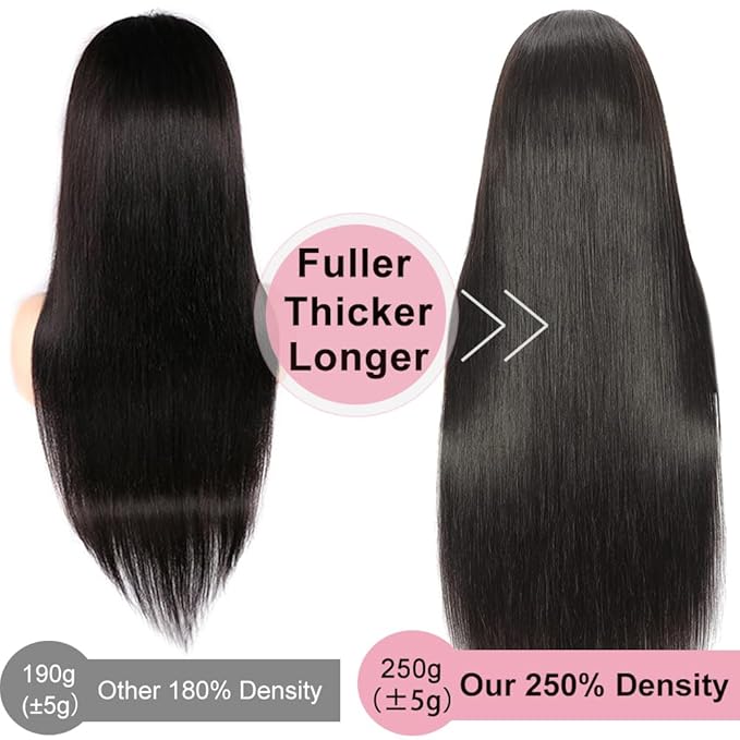 ALI PANDA (2-YEAR Life, 250g, 250% Density 6x4 Wear and Go Wig,100% Human Hair, Skinlike HD Glueless Closure Wigs Human Hair Pre Plucked Pre Cut, (0.1mm Ultra-Thin HD Lace), Middle Part 26 Inch