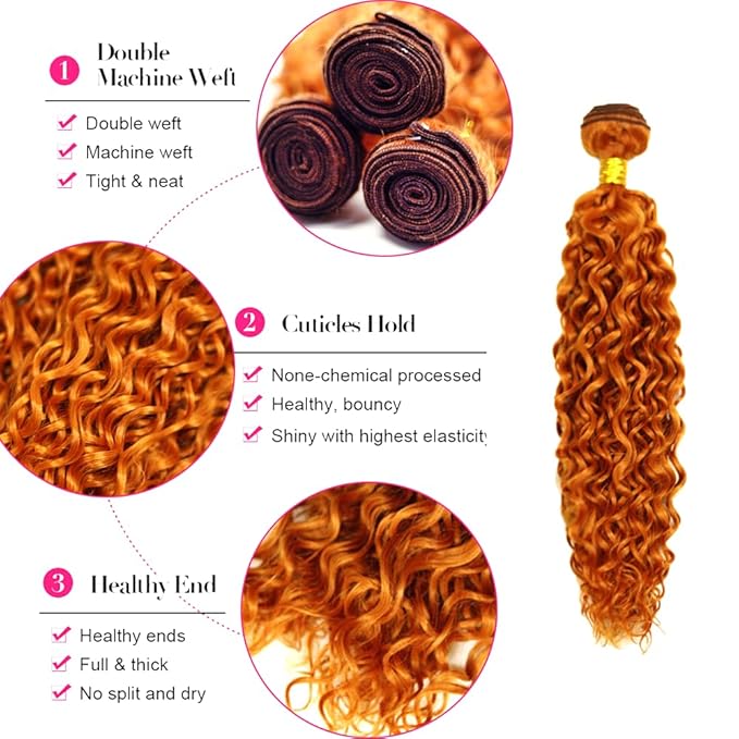12 14 16 Inch Ginger Bundles Human Hair #350 Orange Water Wave 3 Bundle Unprocessed Brazilian virgin hair Weave Extensions Double Weft 50 Grams/Bundle Colored Ginger Bundles for Woman