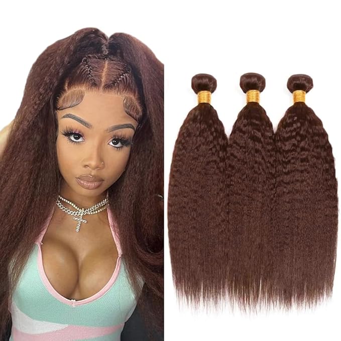 Brown Human Hair Bundles #4 Yaki Bundles Chocolate Brown Bundle 12 12 12 inch #4 Human Hair Bundle