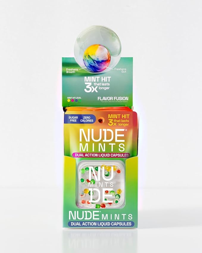 NUDE MINTS | Dual Action Liquid Capsules | Mouth Watering Mint - Lasts 3X Longer - 3X Stronger - Extreme Bad Breath Treatment For Adults - Sugar Free, 0 Calorie - All Flavors - 10 Pack - 300 Capsules