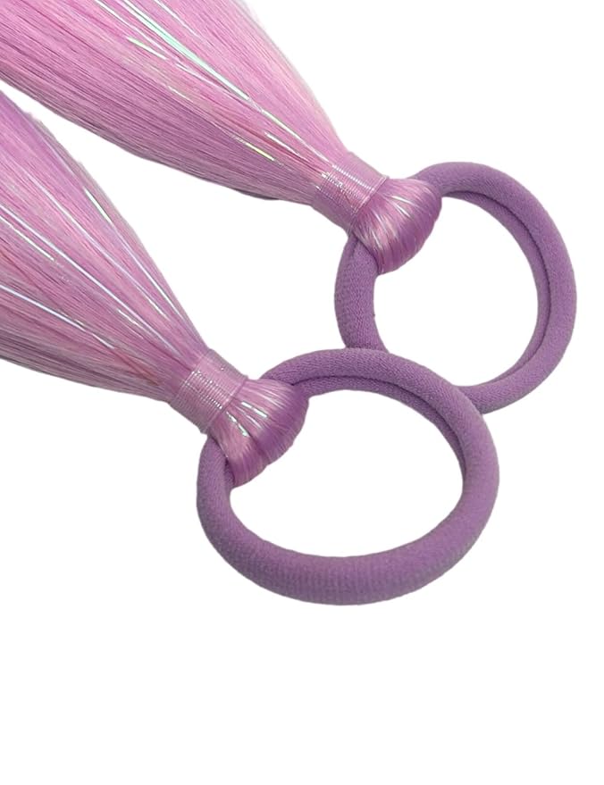 Purple Hair Extensions for Braids Ponytail Extension 2 Packs, 20 inch Crazy Hair Day Accessories for Women, DIY Festival Wacky Rave Braids,Tinsel Mixed