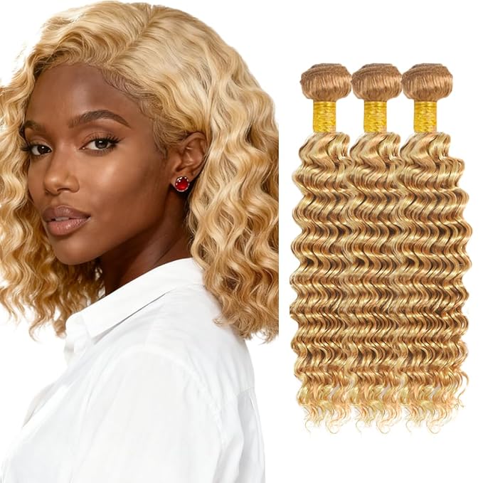 613 Bundles Human Hair Blonde Deep Wave Bundles P27613 Human Hair Bundle 14 16 18 inch Two Tone 613 and 27 Bundle 150g