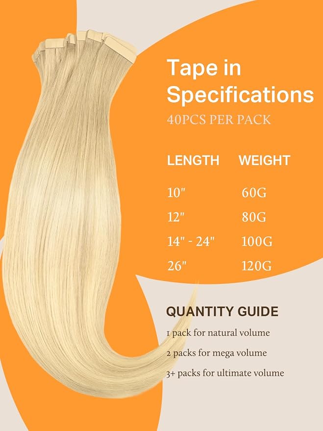 DOORES Tape in Hair Extensions, Mixed Platinum Blonde 40pcs 100g 16 Inch, Real Human Hair, Seamless Straight