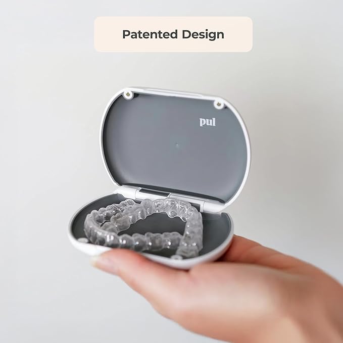 Clear Aligner and Retainer Case by PUL | Also Compatible with Mouthguards, Nightguards, Dentures, Floss Picks, Pul Tools, and Cleaning Tablets | Slim and Lightweight | Secure Magnetic Closure (Gray)
