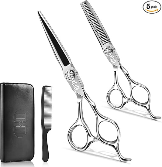 CIICII Professional Hair Cutting Scissors Shears Kit, 440C 6.7 Inch Barber Haircut Scissors Set (Hair Beard Trimming Haircutting Thinning Shears) for Hairdressing Stylist Hairdresser Salon Home