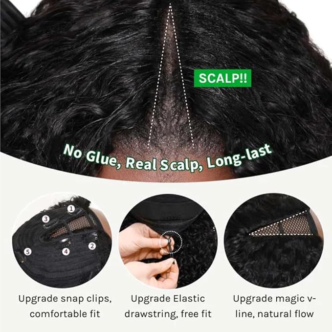 Sunber Yaki Straight V Part Human Hair Glueless Wig Upgrade U Part Wig No Leave Out Vpart light yaki straight Machine Made Clip In Half Wigs No Leave Out Real Scalp V Shape 150% Density 18Inch