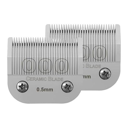 2 Packs 000 Detachable Replacement Ceramic Blades,Compatible with Andis/oster Classic 76/Star-Teq/Power-Teq/A5 Clipper,Cut Length 1/50"(0.5mm)
