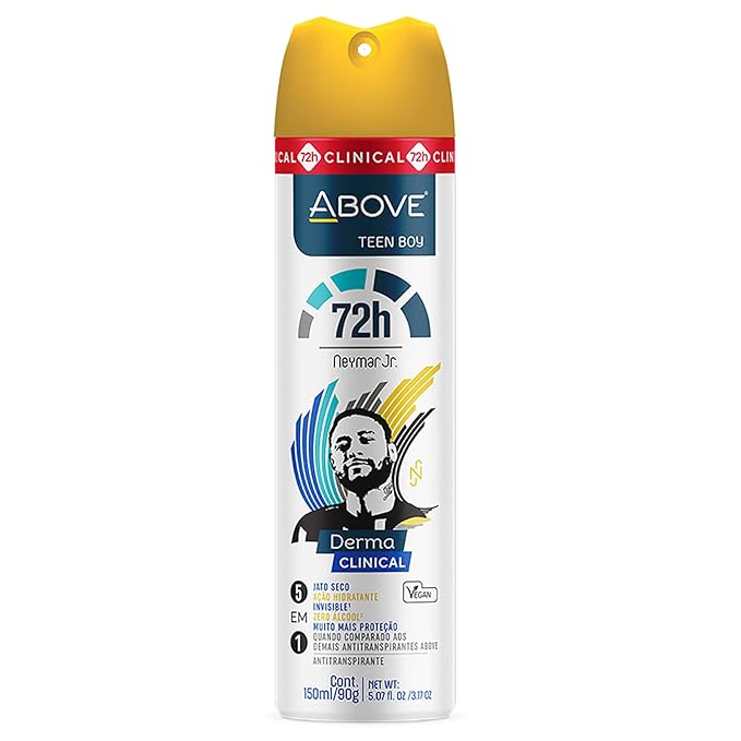 ABOVE Neymar Jr Teen Boy - 72H Antiperspirant Spray Deodorant for Men 5.07 Fl Oz | Aluminum-Free | Fresh Mist, No Stain & Alcohol, Long-Lasting Men's Deodorant Spray | Lemon, Cedar, Jasmine