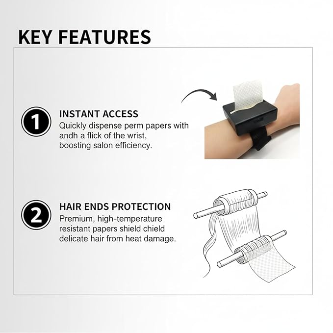 180Pcs Salon Perm Paper Wrist Dispenser Box - Ultra Thin Hair Dye & Perm End Papers, Heat Resistant Wristband for Barber Shop & Home Use