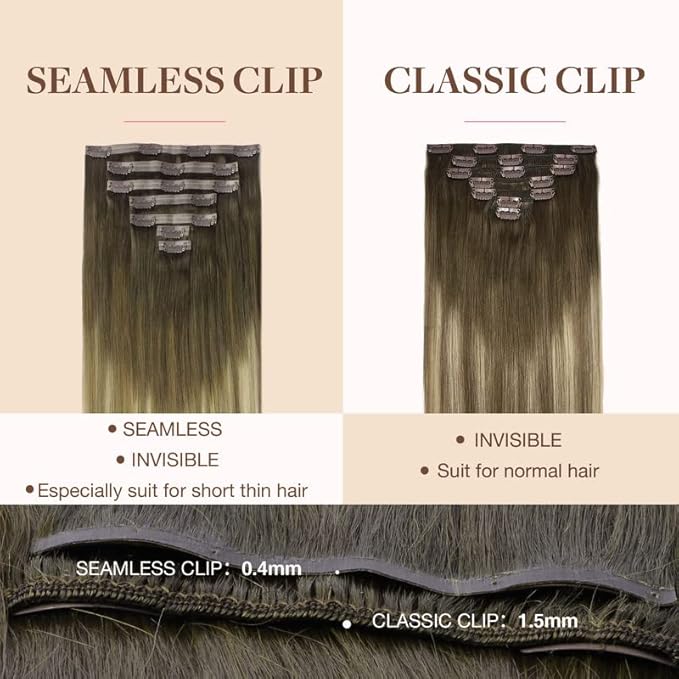 GOO GOO Clip in Hair Extensions Real Human Hair, Remy Human Hair Extensions Clip ins for Women, Natural Human Hair, 22inch 110g 7Pcs, 3/8/613 Balayage Walnut Brown to Ash Brown and Bleach Blonde