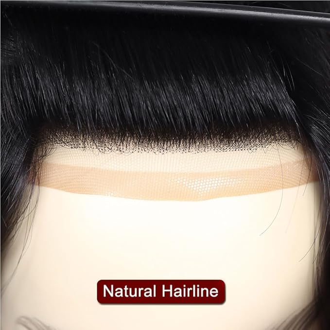 6x8 7x9 Hair Men’s Toupee Mono Lace PU Hairpiece Replacement Capillary Prosthesis System 100% Human Hair Breathable Durable Males Wig Natural Black (Black, 6x8)