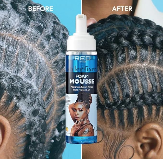 Red by Kiss Salon Styling Bundle – Professional Ceramic Tourmaline Hood Dryer + Foaming Wrap Mousse with Jamaican Black Castor Oil + Flexi Rods 3-Pack for Heatless Curls, Shine & Frizz Control