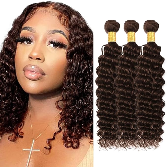 Chocolate Brown Bundles Brown Deep Wave Human Hair Bundles #4 Human Hair Bundle 12 14 16 inch Mixed Length 300g