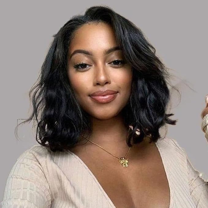 Bob Wig Human Hair Body Wave HD Lace Front Wigs Human Hair 250% Density 13x4 Glueless Wigs Human Hair Pre Plucked Short Bob Wigs for Black Women Natural Black Color (10 inch, Bob Wig)