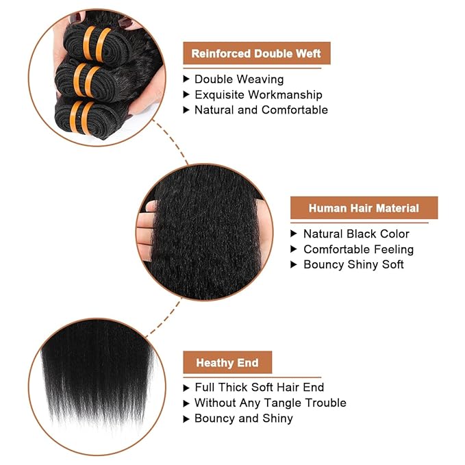 16A Raw Yaki Kinky Straight Human Hair Bundles 100% Burmese Virgin Bundles Human Hair, Sliky Boutique Extensions, Can Be Dyed and Restyled, Full Ends, Vertical Smooth (20 22 24 26)