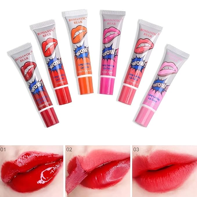 VeniCare Romantic 6 Colors Tattoo Magic Color Lip Stain Tint Long Lasting Lip Gloss Sets for Women Peel Off Colored Matte Sexy Color 1 SET