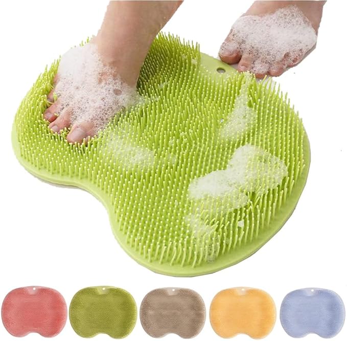 Silicone Shower Foot Scrubber Mat, Upgraded Wall Mounted Slip Suction Cups Foot Scrubber Cleaner, 2026 Upgraded Foot Back Cleaning Pad Back Washer Exfoliating Bath Wash Pad (Green)