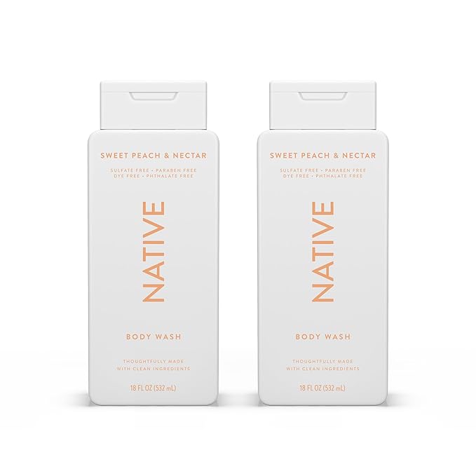 Native Body Wash Contains Naturally Derived Ingredients | For Women & Men, Sulfate, Paraben, & Dye Free Leaving Skin Soft and Hydrating | Sweet Peach & Nectar 18 oz - 2 Pk