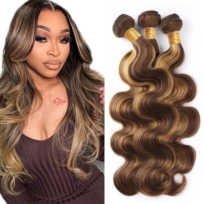 22 24 26 inch WuvuSnm P427 Human Hair Bundles Highlight Body Wave Bundles Dark Brown Human Hair Bundle 150g