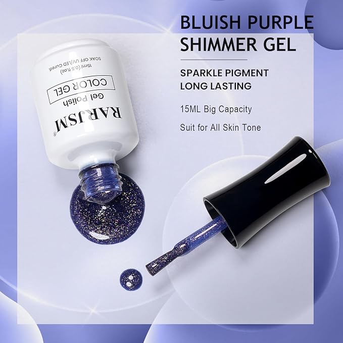 RARJSM Glitter Gel Nail Polish Bluish Purple Chunky Iridescent Rainbow Sparkle Holographic Small Flakes Shimmer Diamond Gel Polish Single Bottle Soak off UV LED Cured for Home Salon Manicure 15ML