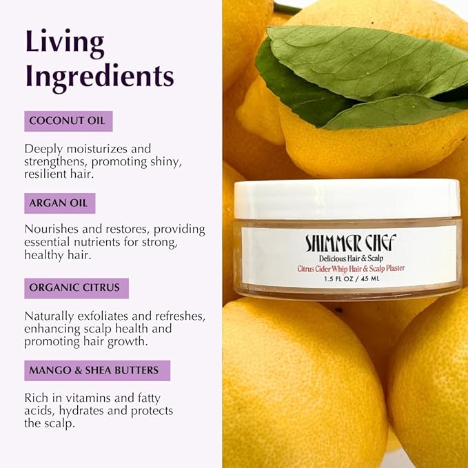 SHIMMER CHEF Citrus Cider Whip Hair Plaster | Vitamin C Infusion for Luminous Hair | Fruit Butters, Orange Peel Serum, Argan & Coconut Oils Create The Shimmer Effect For Uplifted Hair & Mood | 1.5 oz