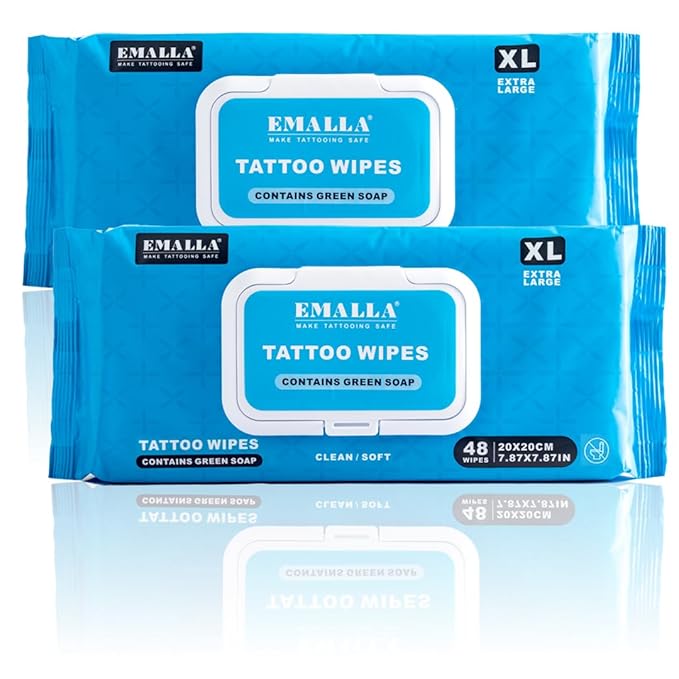 Yuelong Green Soap Tattoo Wipes 96Count XL Cleaning TattooCare Wipe for During Tattooing & Aftercare Studio-Grade, Natural Formula Wipes for Tattooing, Microblading & Piercing Care(XL-48Count(2 Pack))
