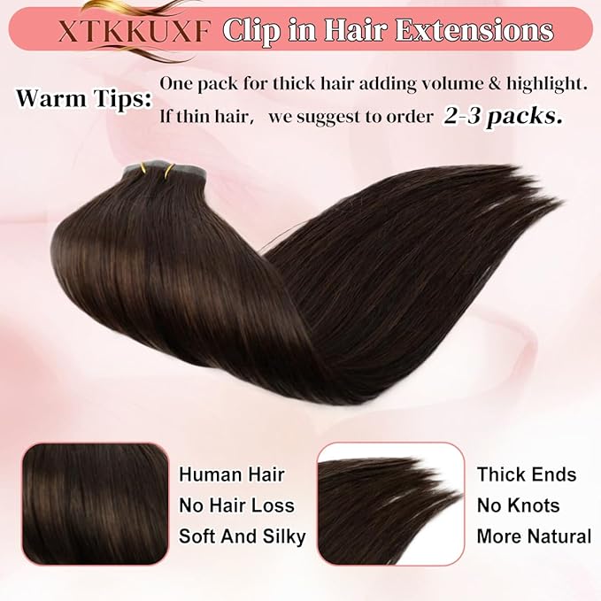 Seamless Clip in Hair Extensions Real Human Hair For Women 20 Inch 125g 7Pcs Dark Brown Invisible PU Skin Weft Remy Human Hair Extensions clip ins 18 Clips