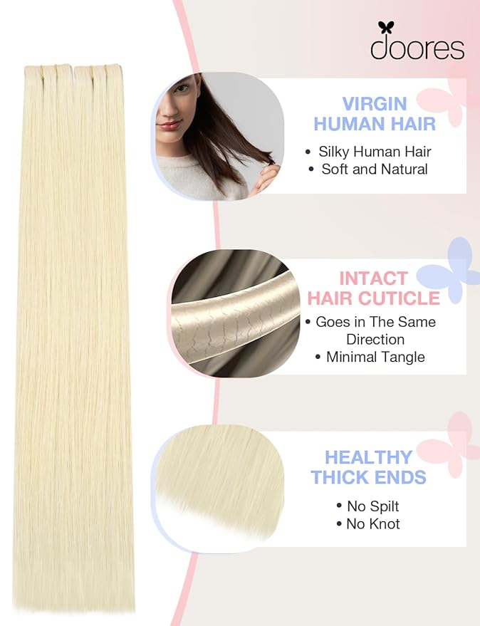 DOORES Invisi Edge Tape in Hair Extensions Real Human Hair, Platinum Blonde 10 Injection Tape-ins with 10 Injection Tape-ins 50g 20 Inch, Injected Tape in Extensions Straight