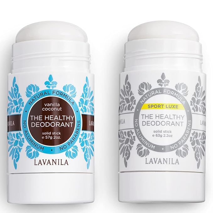 Lavanila Aluminum Free Natural Deodorant for Girls, Vanilla Coconut + Sport Luxe (2oz Each) - The Healthy Deodorant - Solid Stick, Vegan