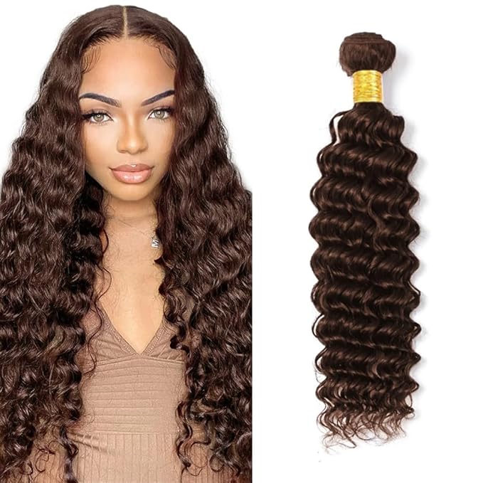 Brown Human Hair Bundles #4 Deep Wave Bundles 24 inch Dark Brown Bundle Human Hair #4 Wet and Wavy Bundle