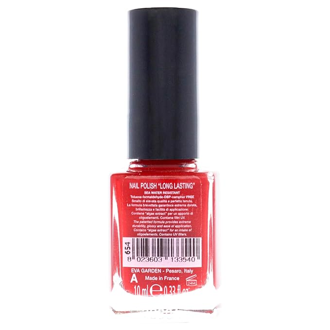 EVAGARDEN Sea Water Resistant Nail Polish - Saturated Color with Thin Film Coating - Attractive, Durable and Smooth Coverage - Clean Formula, No Harsh Substances - 654 Red Seduction - 0.34 oz