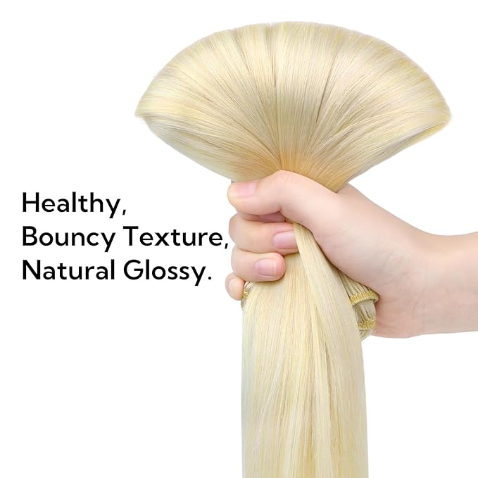 HOTBANANA Clip in Hair Extensions Real Human Hair, 130g 7pcs 18 inch Platinum Blonde Clip in Human Hair Extensions Straight Remy Hair Extensions Full Head