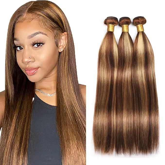 18 20 22 Inch Blonde Bundles Human Hair P27/33 Honey Blonde Straight 3 Bundle Unprocessed Brazilian virgin hair Weave Extensions Double Weft 50 Grams/Bundle Colored Highlight Brown Bundles