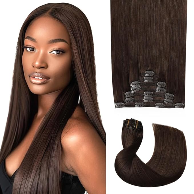 28 Inch #4 Brown Clip in Hair Extensions - Real Remy Human Hair, 120g 7pcs, Chocolate Brown Human Hair Extensions Clip ins for Women