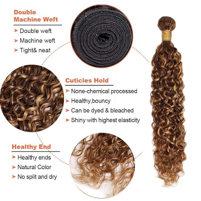 Color 27 Human Hair Bundles P4/27 Water Wave Bundle 22 24 26 Inch Brazilian Virgin Hair 3 Bundles Honey Blonde Wet and Wavy Extensions