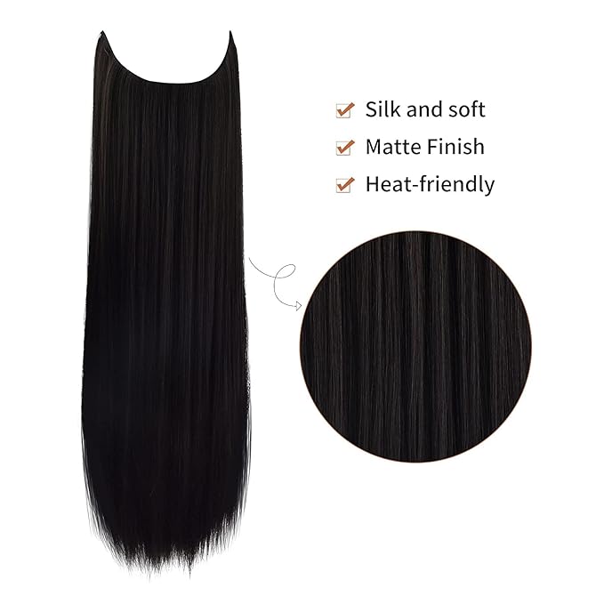 REECHO Invisible Wire Hair Extensions with Transparent Headband Adjustable Size Removable Secure Clips in Straight Secret Hairpiece for Women (24 Inch (Pack of 1), Deep Brown)