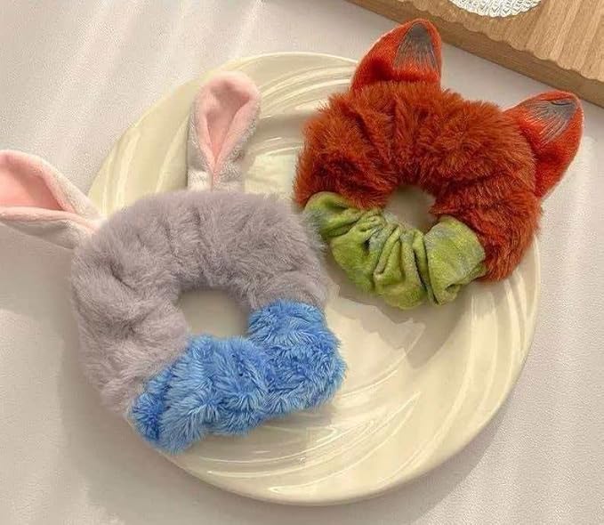 Cute Furry Hair Clips Plush Animal Design, Ears Scrunchies Set Ties for Women and Girls (Style B)