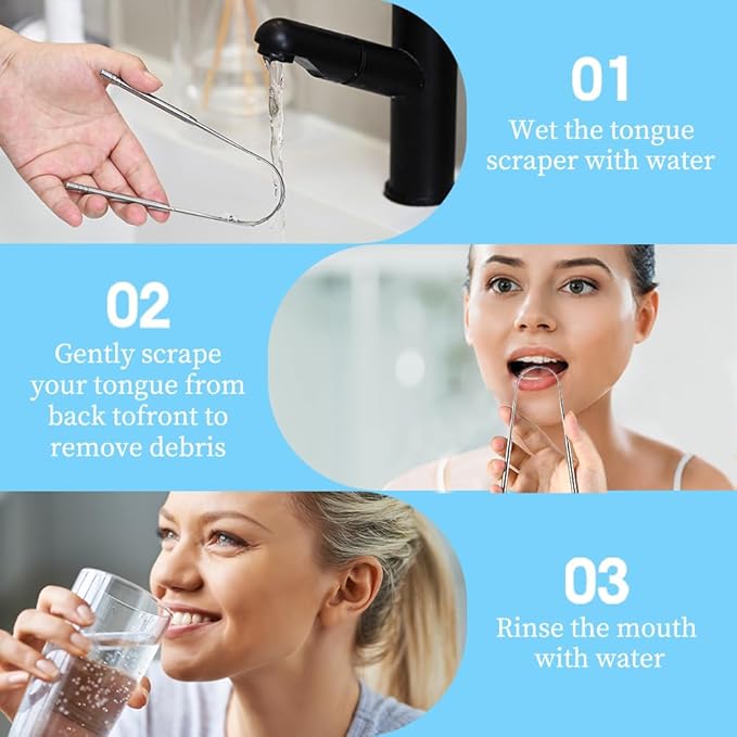 VIWIK 4 Pack Tongue Scraper for Adults, 100% Stainless Steel, Reduce Bad Breath, Tongue Scrubber, Easy to Use, Tongue Cleaner for Oral Care & Hygiene