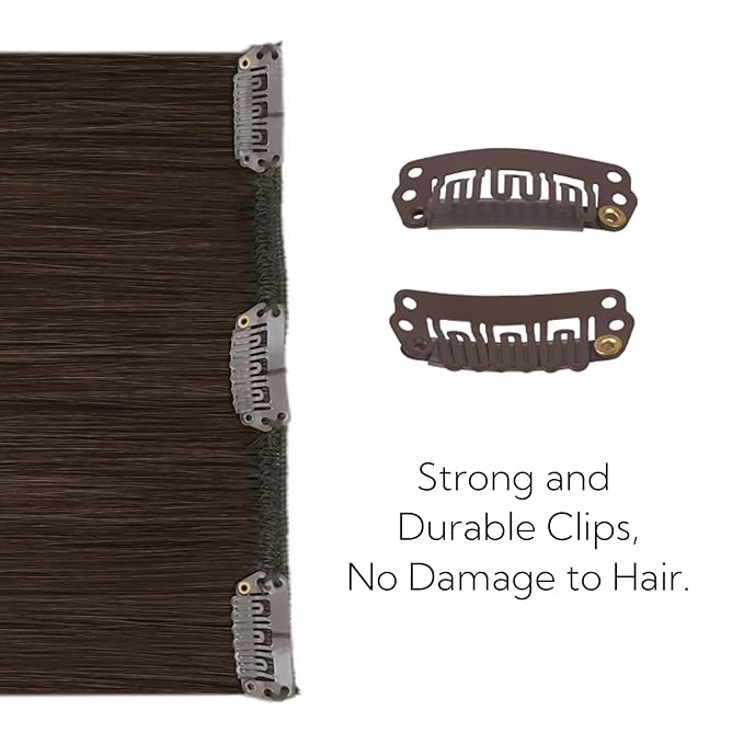 HOTBANANA Real Human Hair Clip in Hair Extensions, 5Pcs 60g 14 Inch Chocolate Brown Straight Remy Clip in Extensions