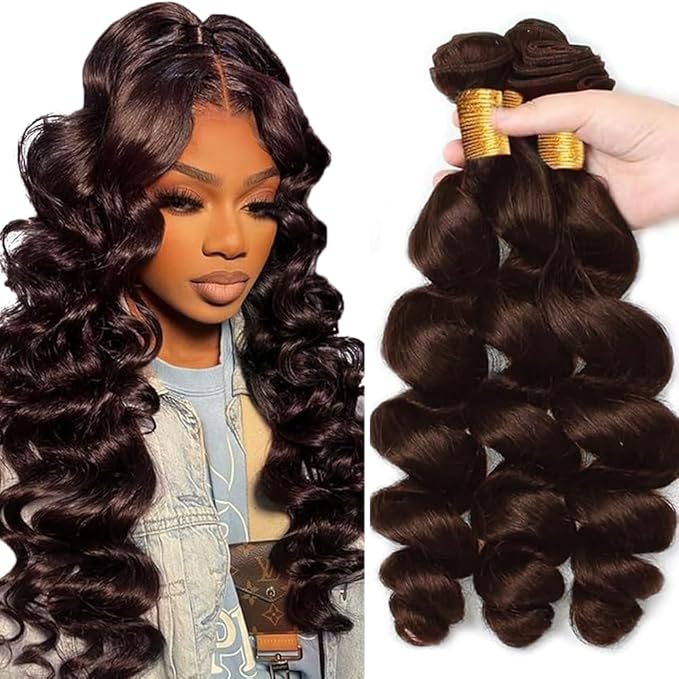 Brown Human Hair Bundles #4 Loose Wave Bundles Human Hair 20 22 24 inch #4 Loose Body Wave Bundle Brazilian 8A Dark Brown Color