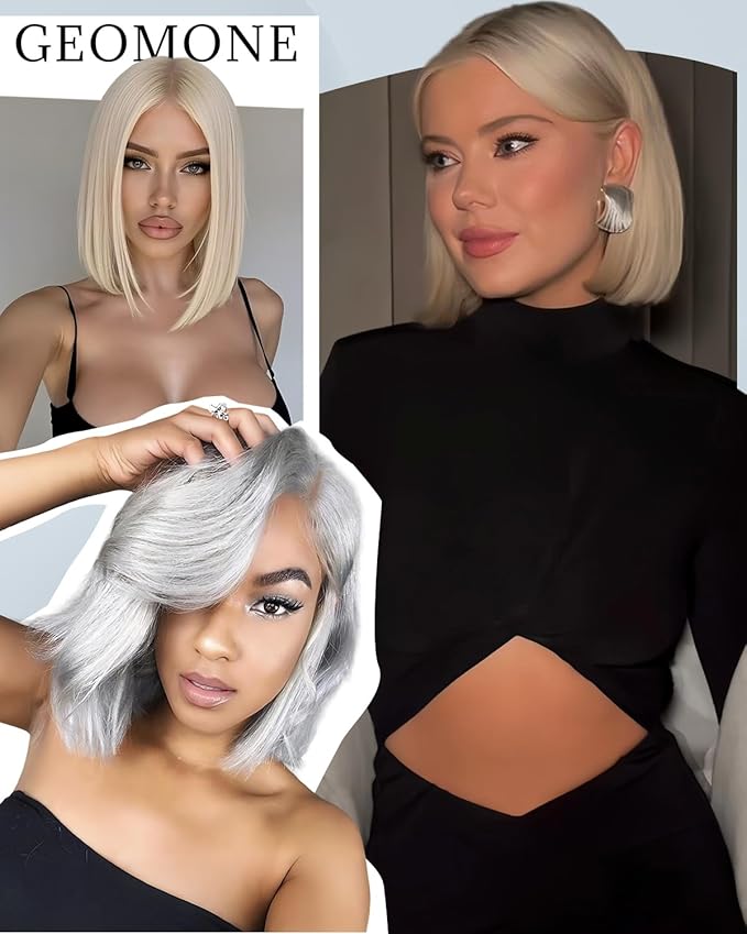 10 Inch Ash Blonde Bob Wig Human Hair 180 Density 13x4 HD Lace Fronal Wigs Pre Plucked With Baby Hair Middle Part Ash Blonde Short Straight Colored Bob Wig Natural Look And Beginners Friendly