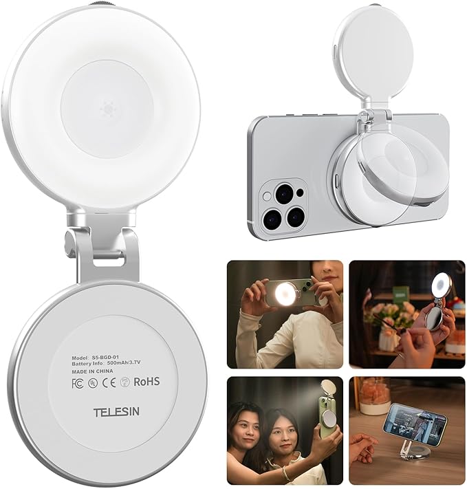 C03 Magnetic Selfie Light, Phone Light Compatible with iPhone Magsafe, CRI97 360° LED Ring Fill Light with Mirror for Selfies/Photography/TikTok/Zoom Calls/Video Conference