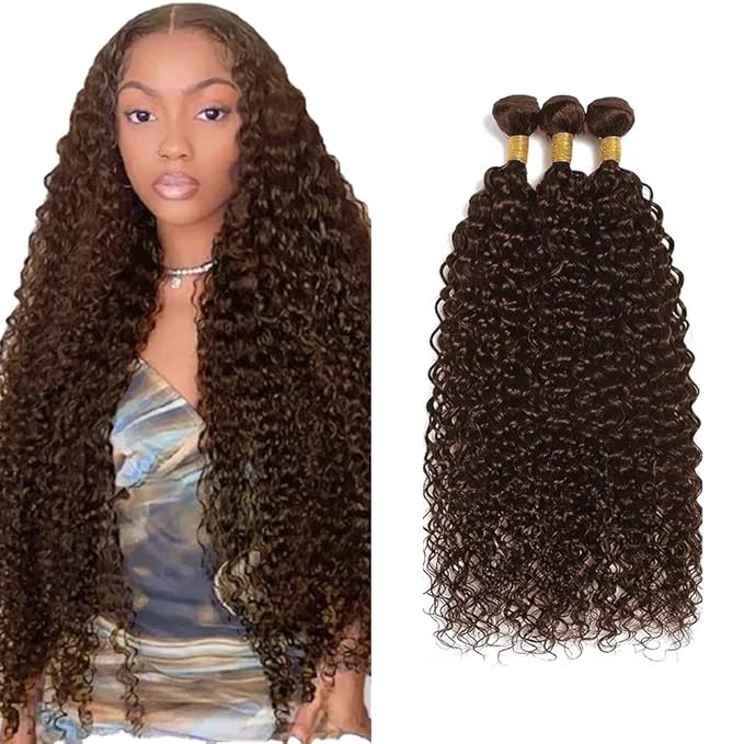 30 32 34 inch #4 Human Hair Bundles Dark Brown Kinky Curly Bundle Chocolate Brown Human Hair Weave Bundle 300g