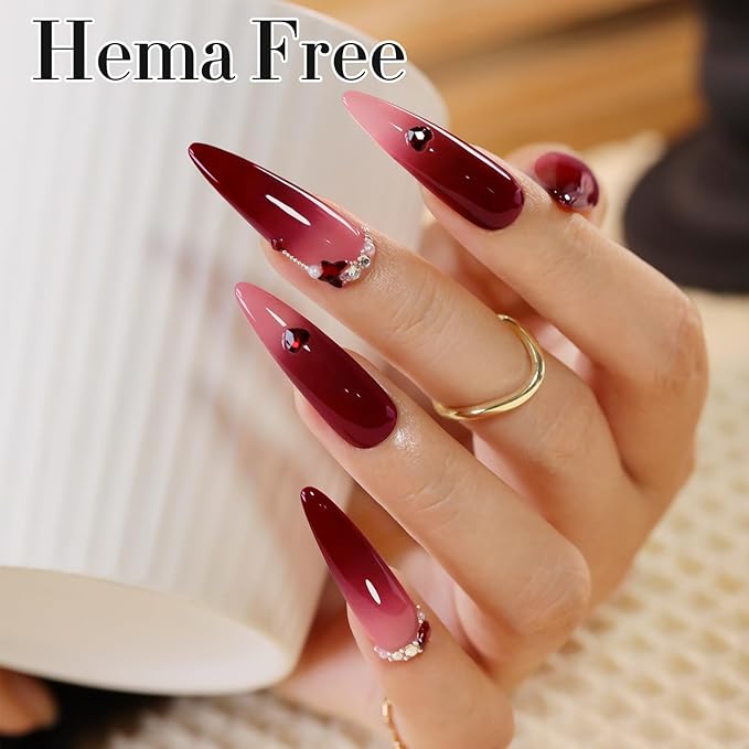 Double Rhythm 0.50 OZ Gel Polish Hema Free Same Color Same Bottle Golden Round Translucent Neutral Natural Milky 15 ML Jelly UV Polish Art DIY at Home (Burgundy-C1129)