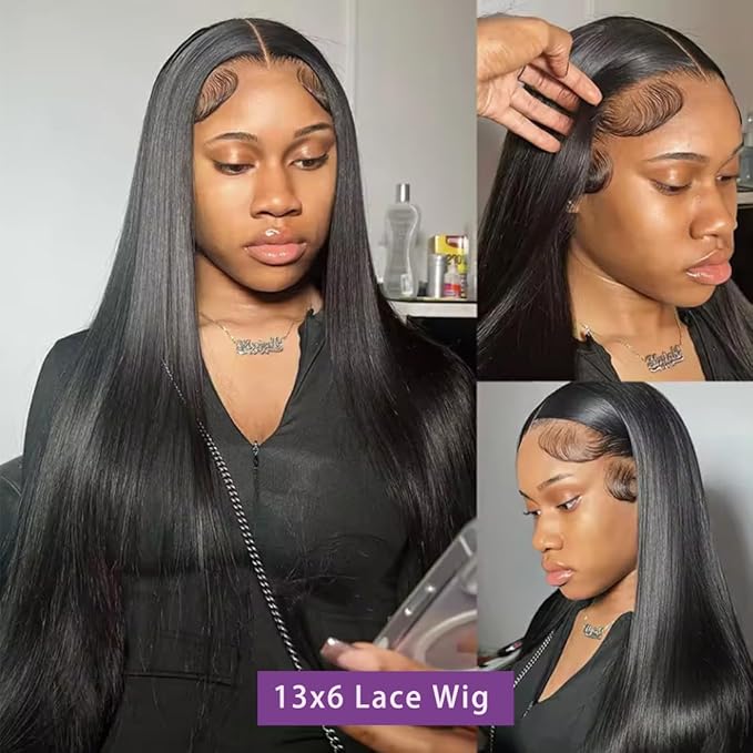 34 Inch Lace Front Wig Human Hair 210 Density Straight Wigs Human Hair 12A Pre Plucked Brazilian 13x6 HD Transparent Lace Frontal Wigs for Black Women