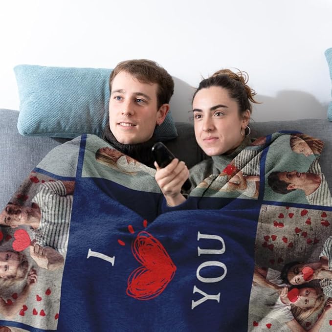 Custom Sherpa Fleece Blanket with Photos Text - Soft, Warm & Fuzzy Personalized Couples Gifts for Boyfriend, Girlfriend - Customized Picture Blanket for Birthday, Anniversary, Christmas